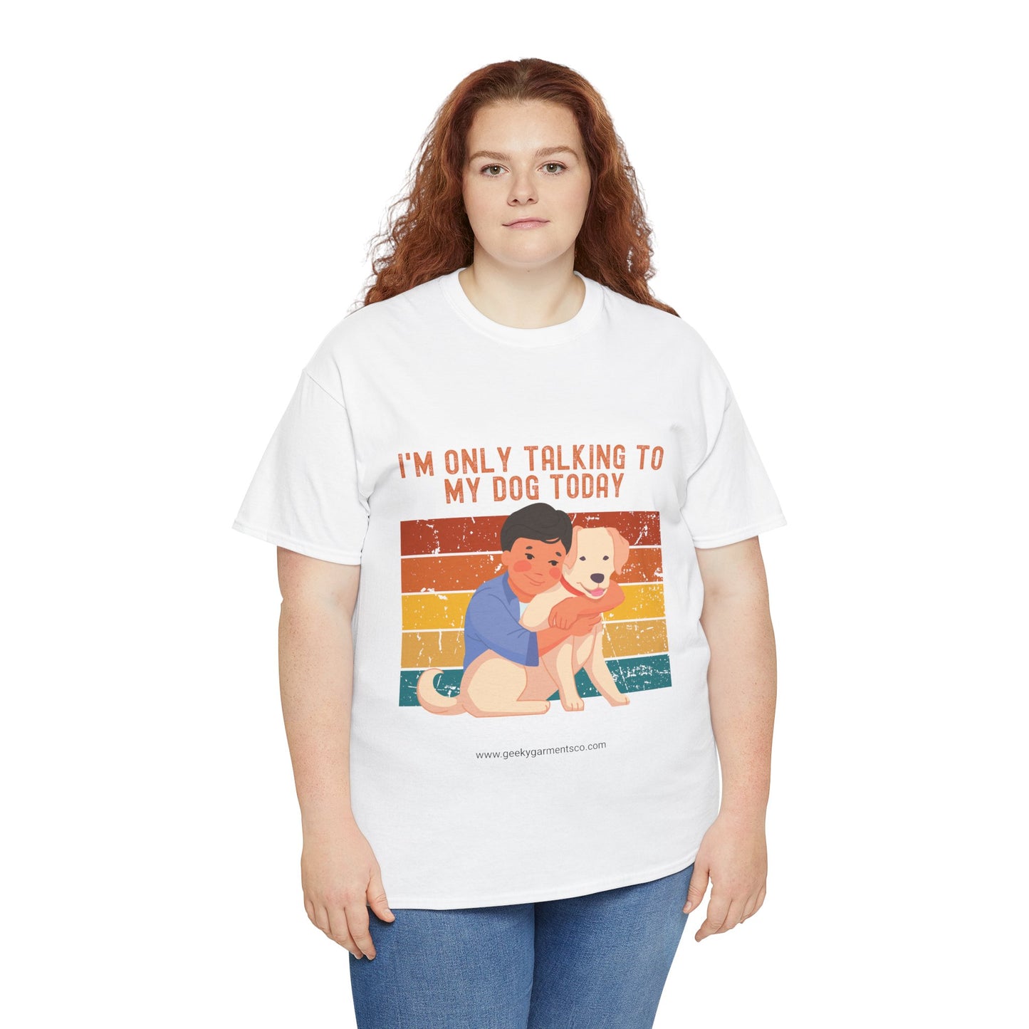 "I'm only talking to my dog today" Boy Cuddling Dog Retro Sunset Tee