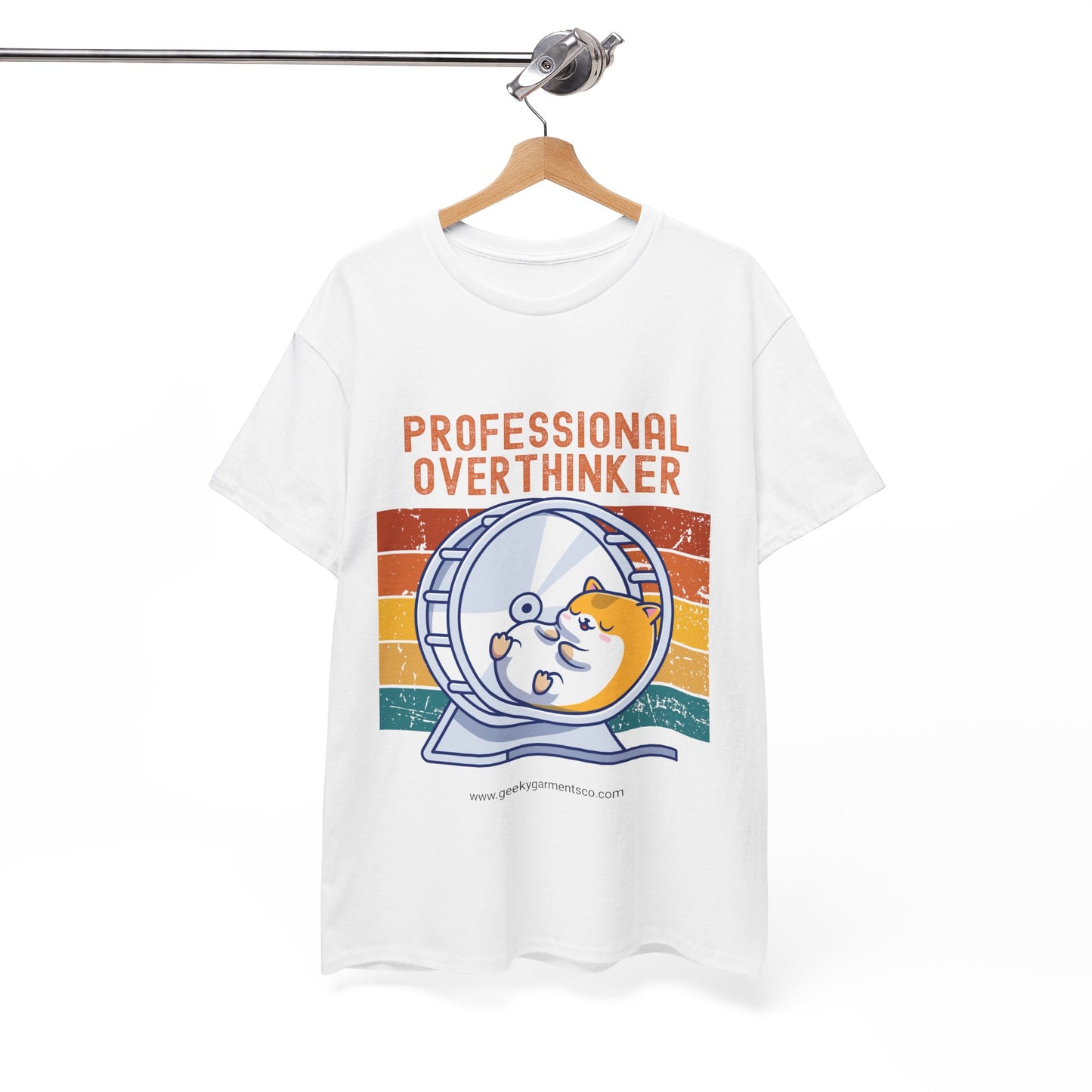 "Professional Overthinker" Hamster in a Wheel Retro Sunset Tee