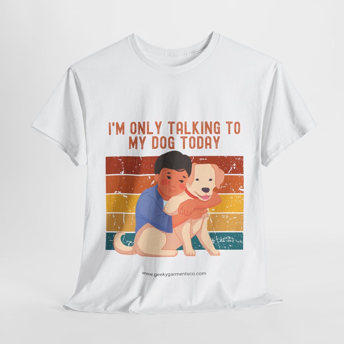 "I'm only talking to my dog today" Boy Cuddling Dog Retro Sunset Tee