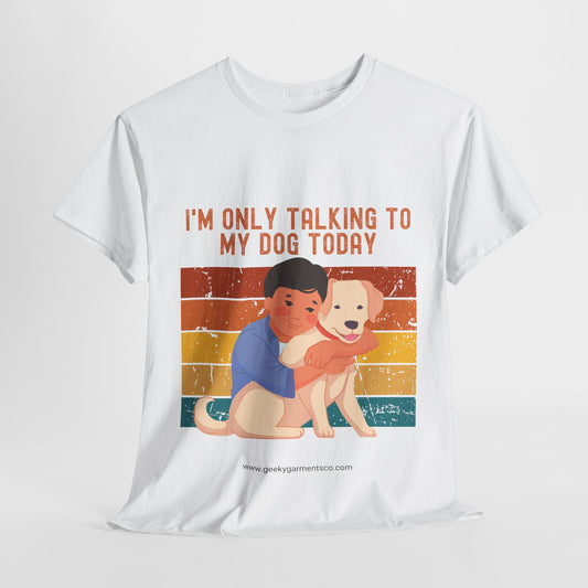 "I'm only talking to my dog today" Boy Cuddling Dog Retro Sunset Tee
