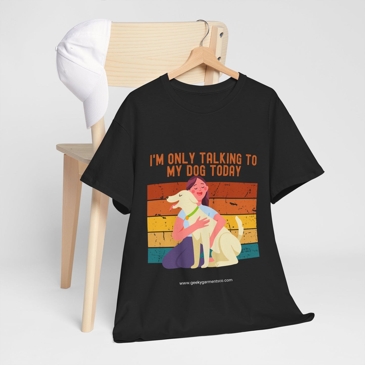 "I'm only talking to my dog today" Girl Cuddling Dog Retro Sunset Tee
