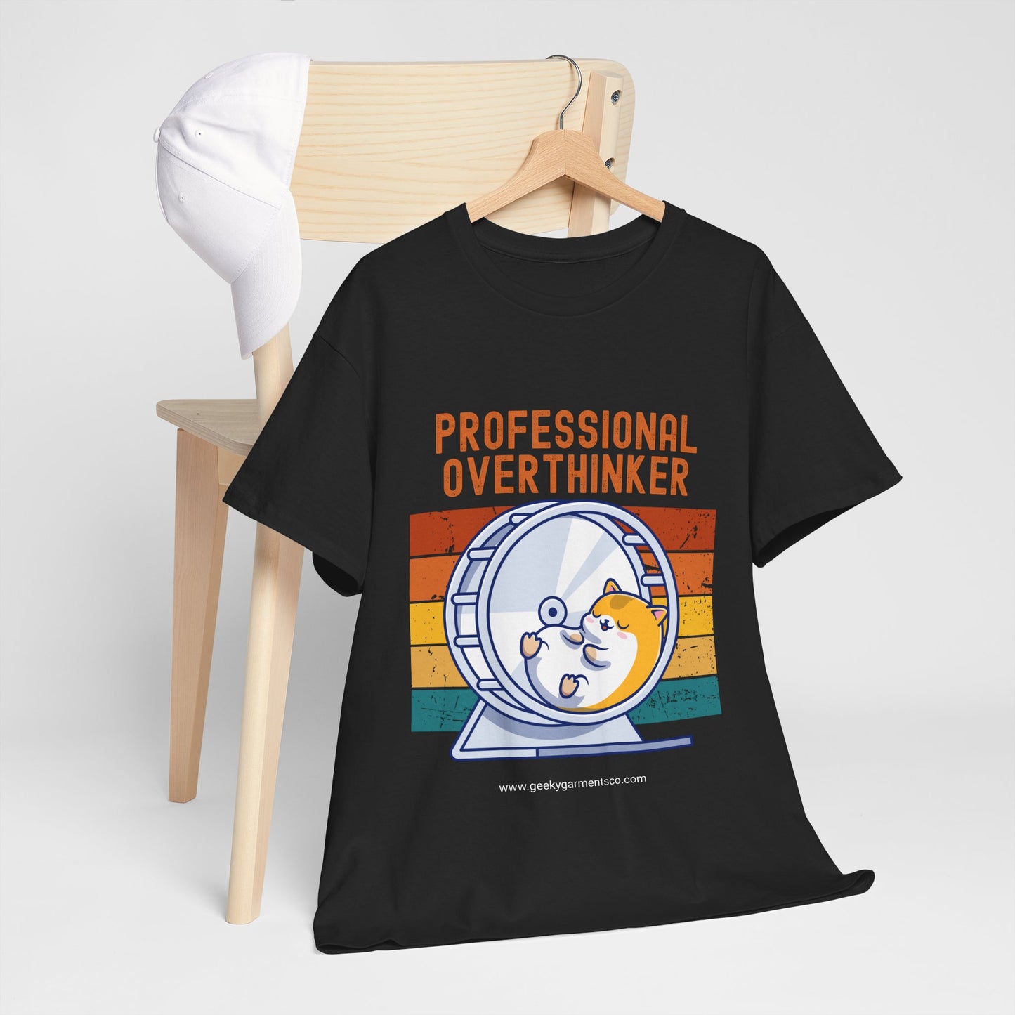 "Professional Overthinker" Hamster in a Wheel Retro Sunset Tee