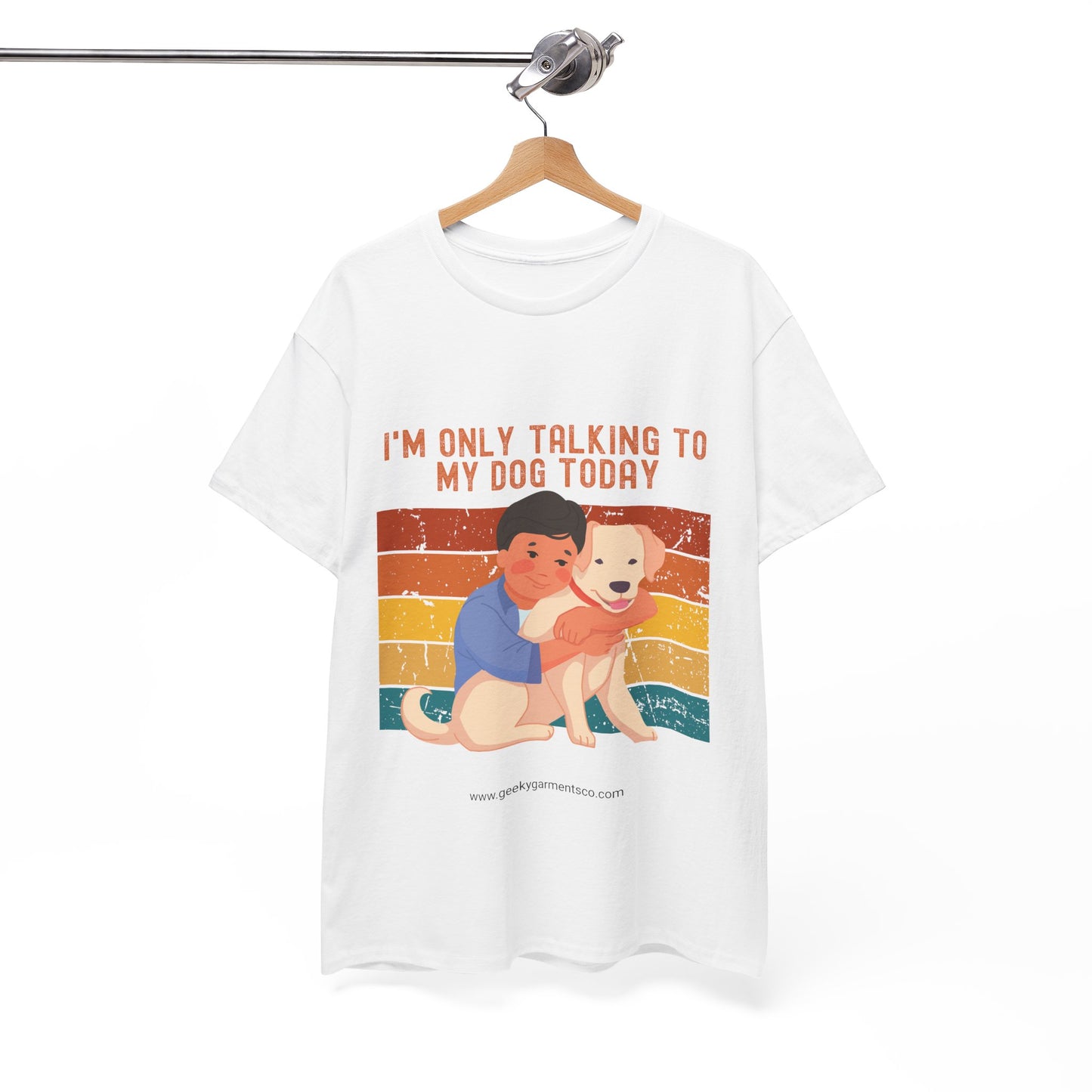 "I'm only talking to my dog today" Boy Cuddling Dog Retro Sunset Tee