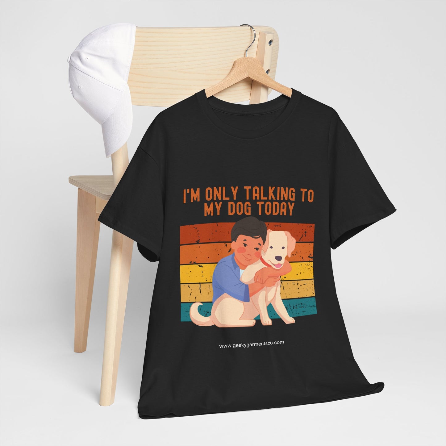 "I'm only talking to my dog today" Boy Cuddling Dog Retro Sunset Tee