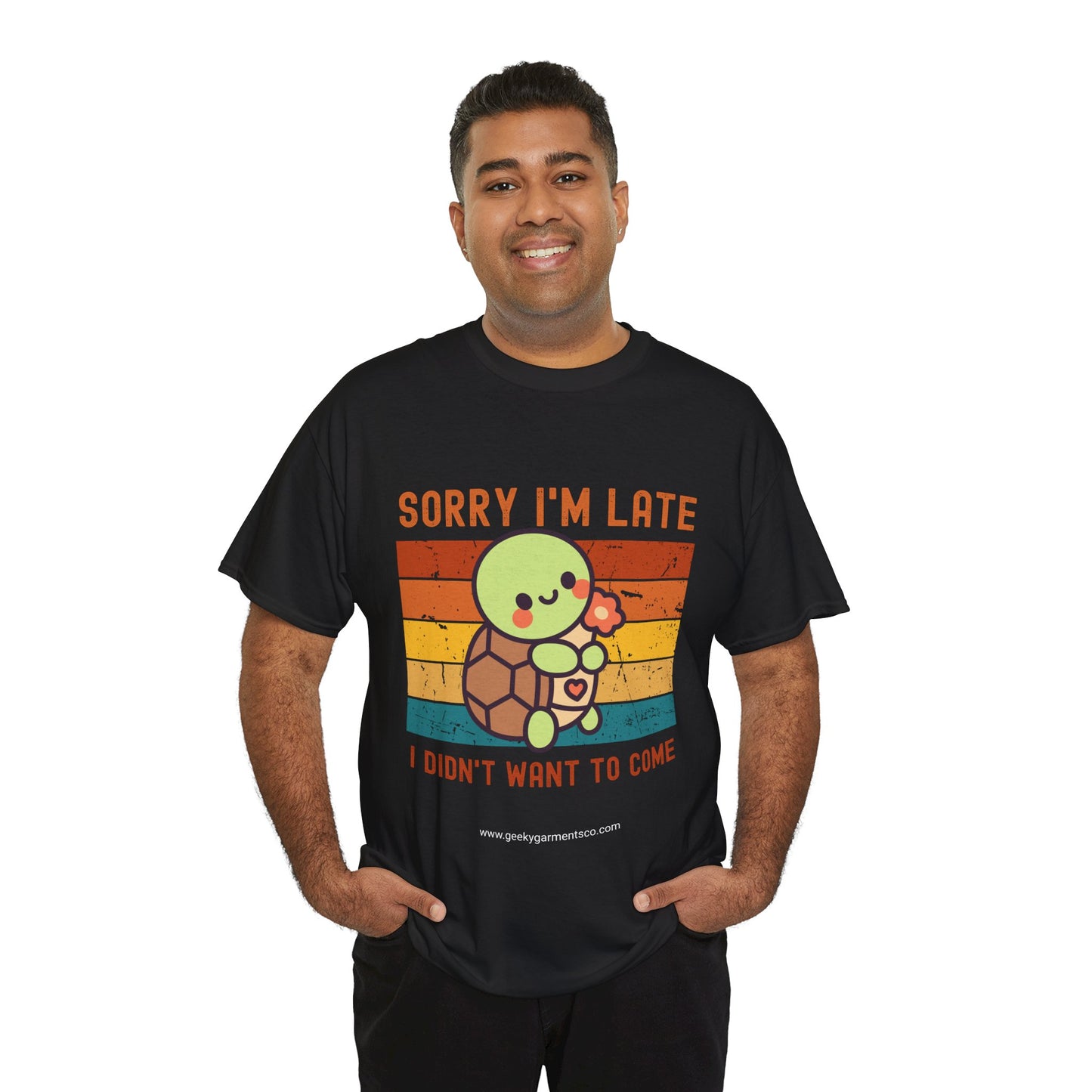 Sorry I'm late, I didn't want to come - Turtle on Retro Sunset Tee