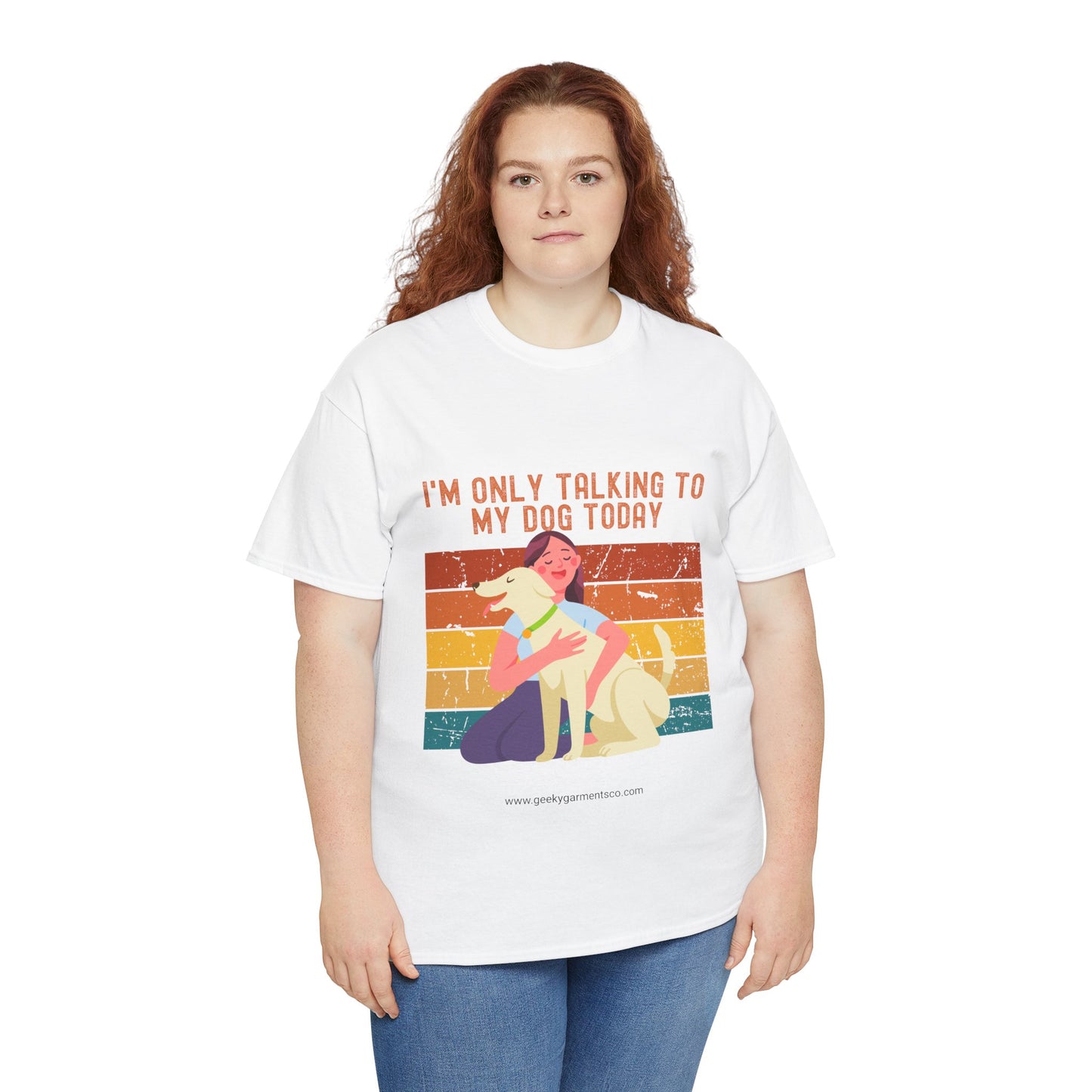 "I'm only talking to my dog today" Girl Cuddling Dog Retro Sunset Tee