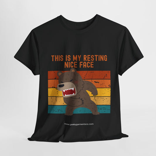 "This is my resting nice face" Angry Bear Retro Sunset Tee
