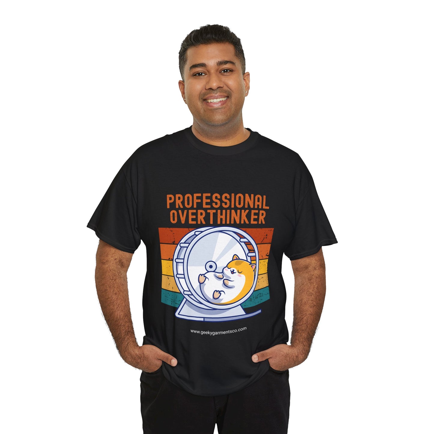 "Professional Overthinker" Hamster in a Wheel Retro Sunset Tee