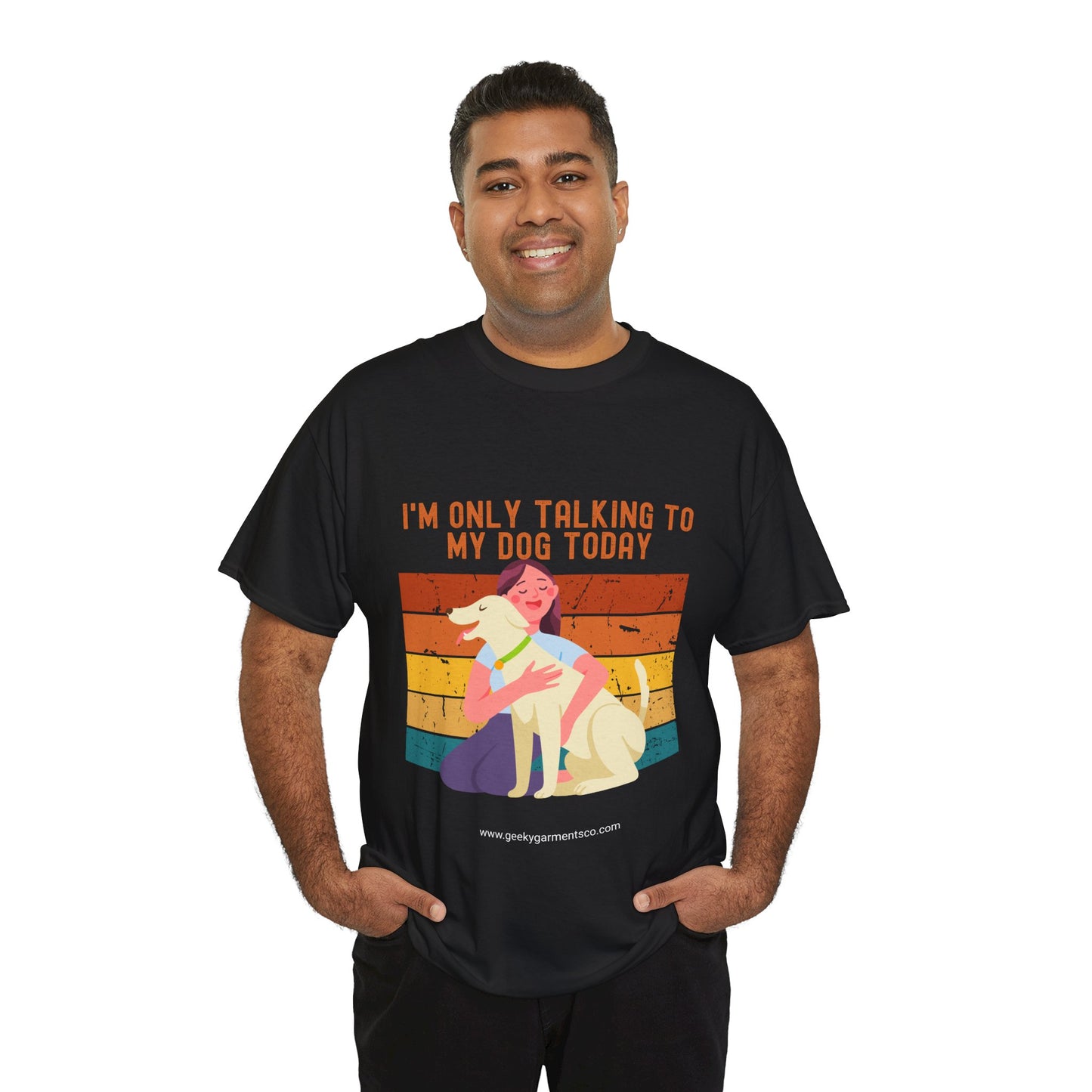 "I'm only talking to my dog today" Girl Cuddling Dog Retro Sunset Tee