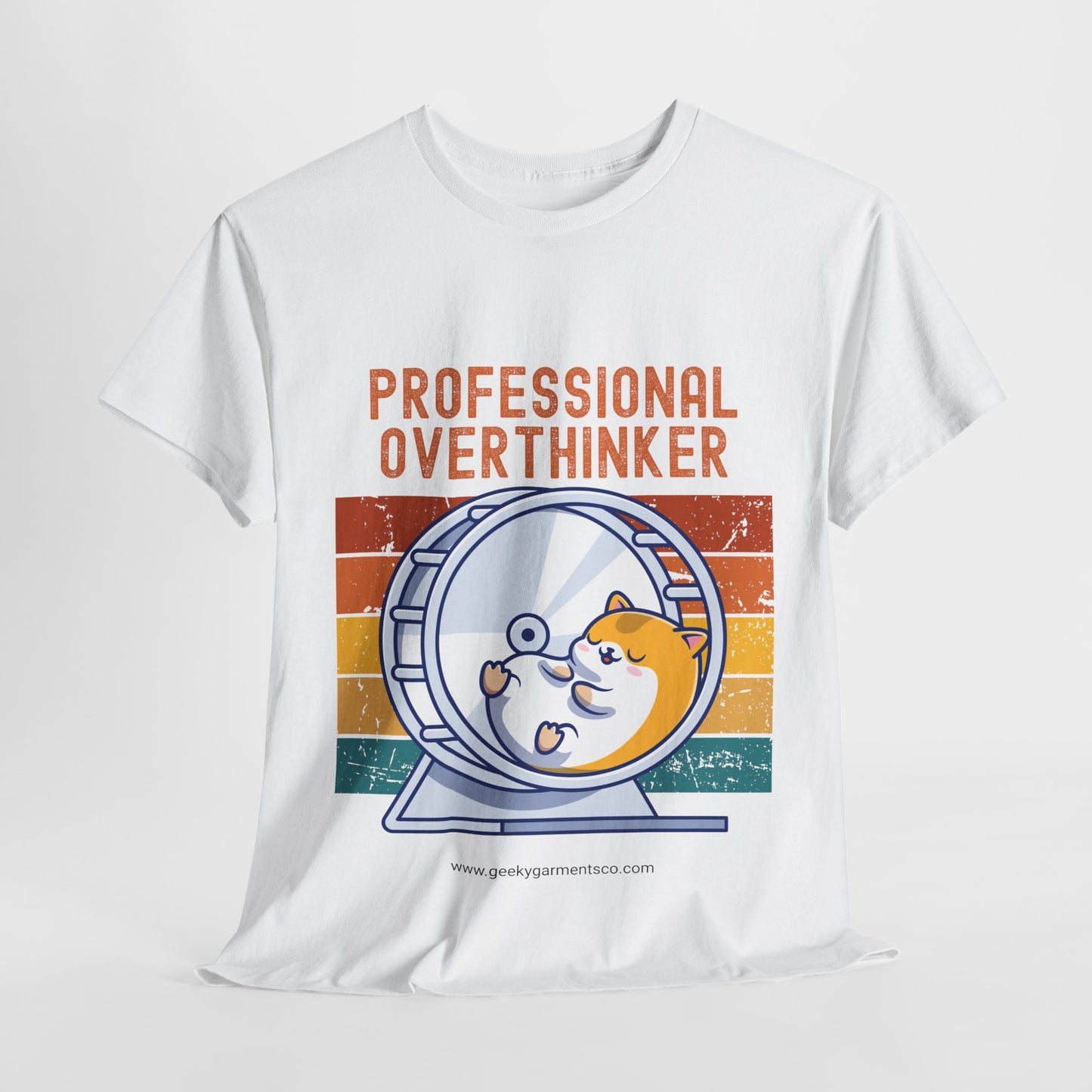 "Professional Overthinker" Hamster in a Wheel Retro Sunset Tee