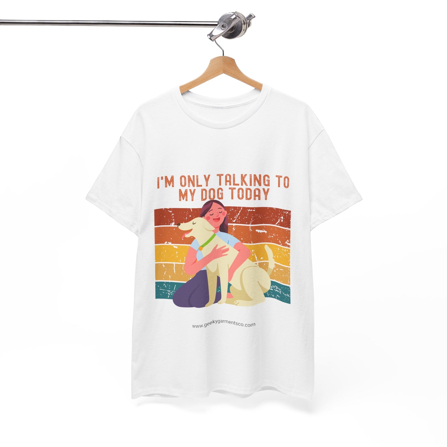 "I'm only talking to my dog today" Girl Cuddling Dog Retro Sunset Tee