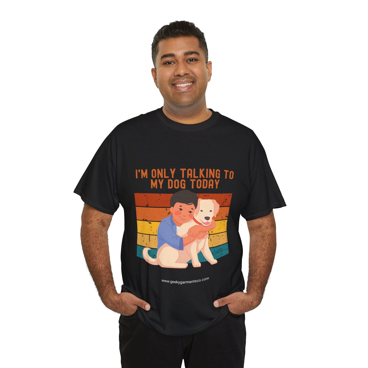 "I'm only talking to my dog today" Boy Cuddling Dog Retro Sunset Tee