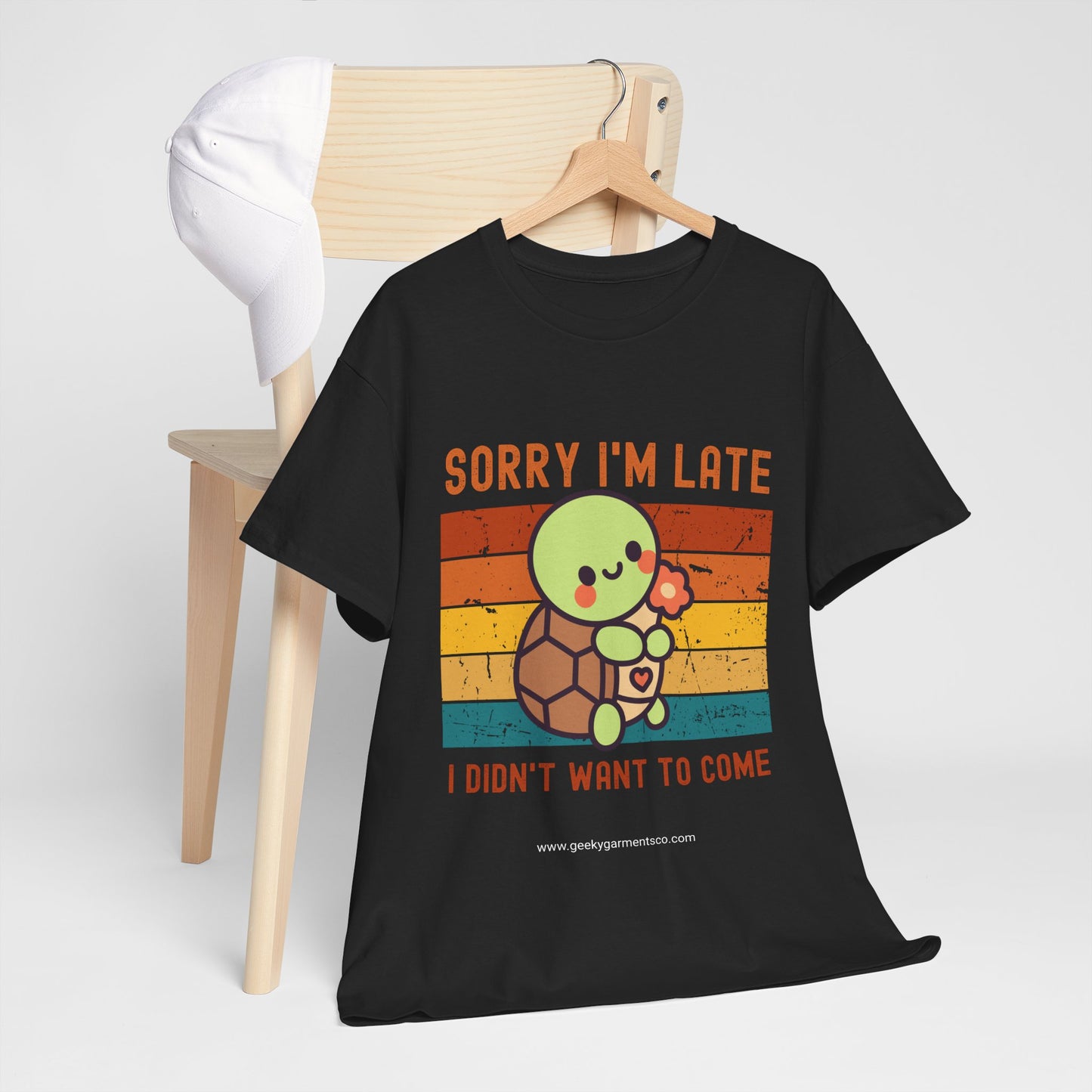 Sorry I'm late, I didn't want to come - Turtle on Retro Sunset Tee
