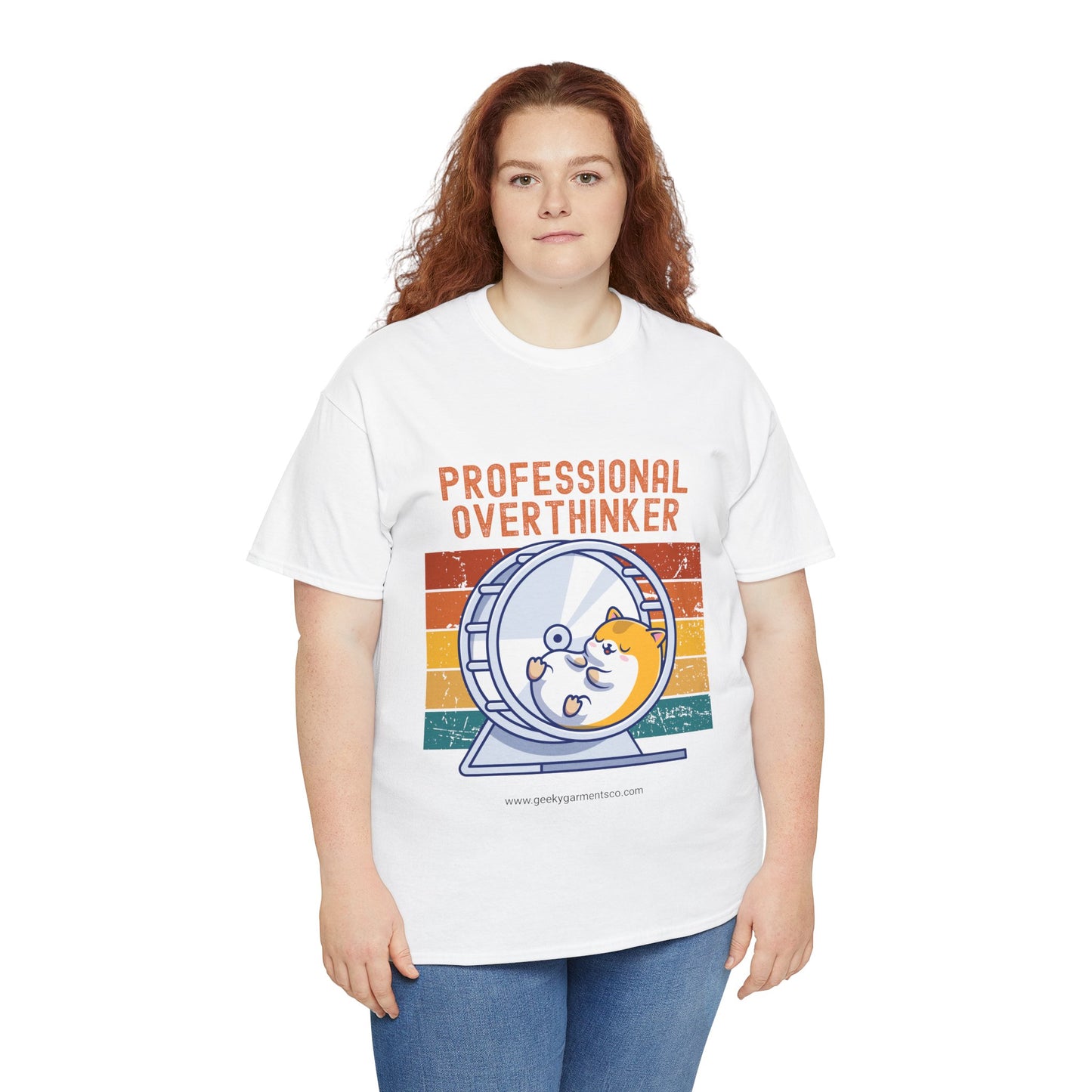 "Professional Overthinker" Hamster in a Wheel Retro Sunset Tee