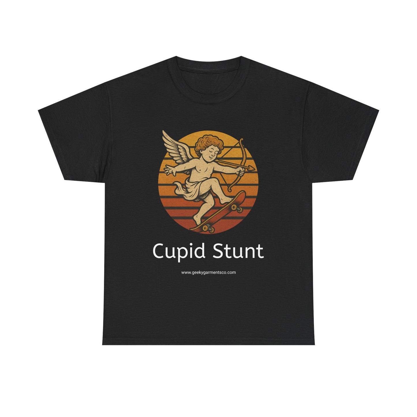 Retro Skateboard Cupid Stunt T-Shirt | Vintage Sunset Cherub Ollie Tee