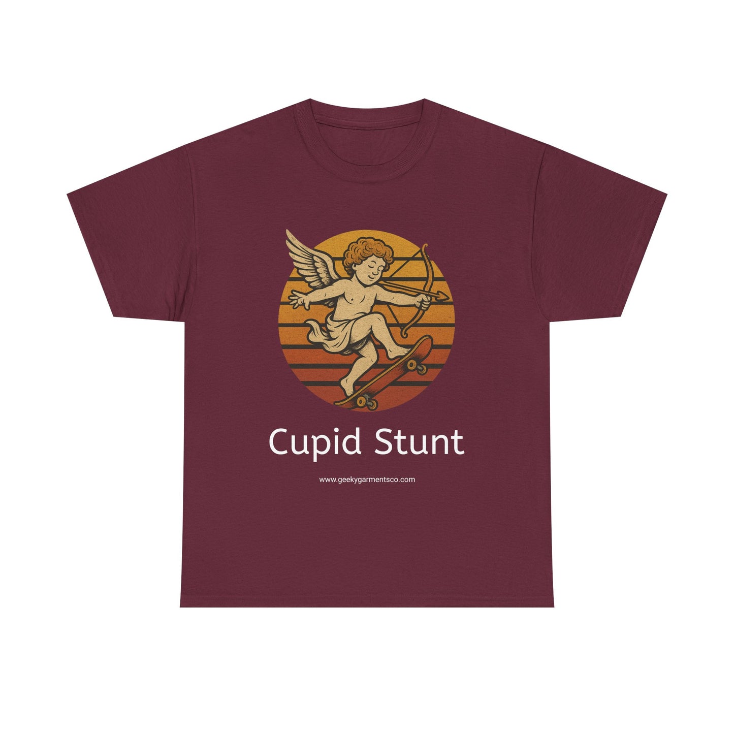 Retro Skateboard Cupid Stunt T-Shirt | Vintage Sunset Cherub Ollie Tee