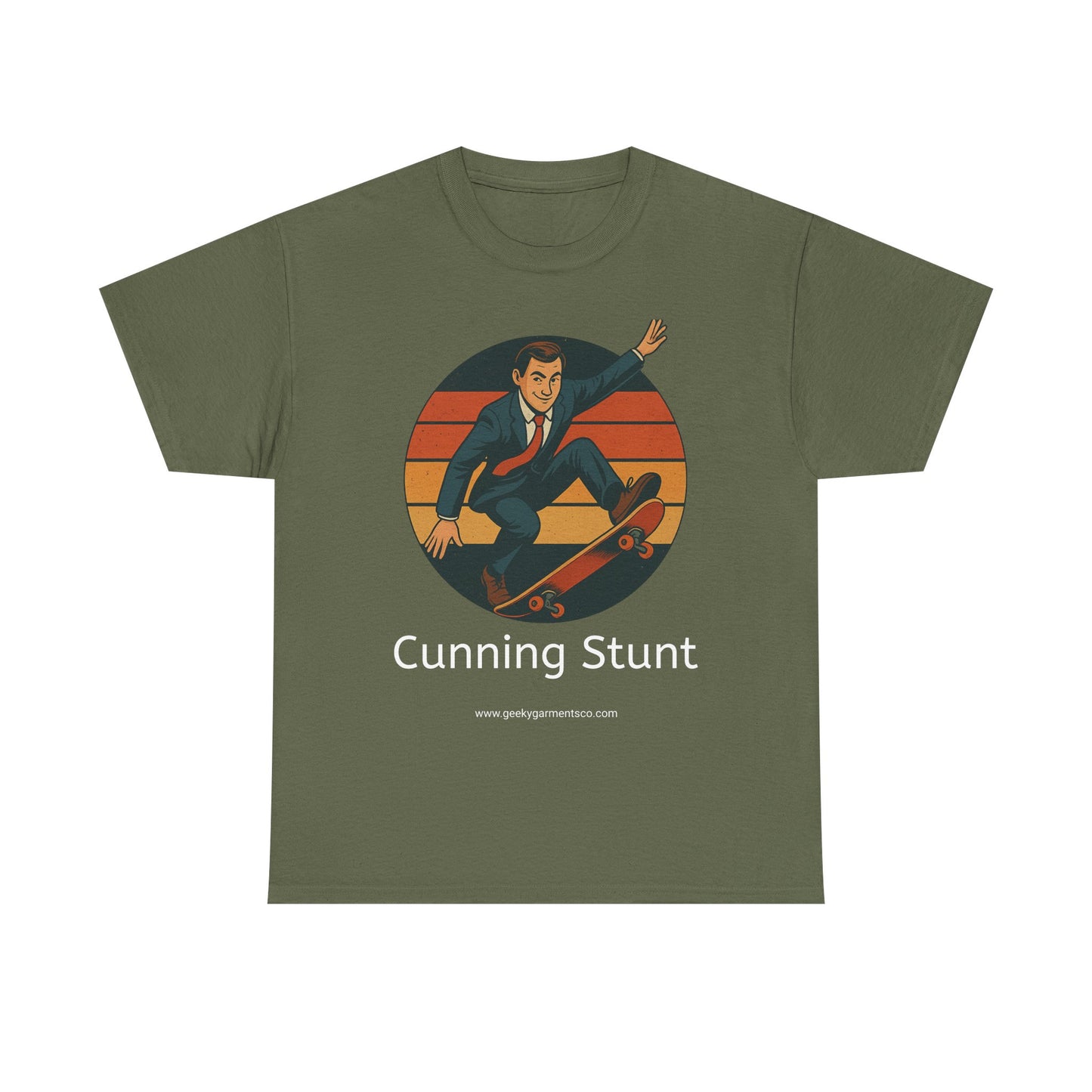 Retro Skateboard Cunning Stunt T-Shirt | Vintage Sunset Sneaky Spy on a Skateboard Tee