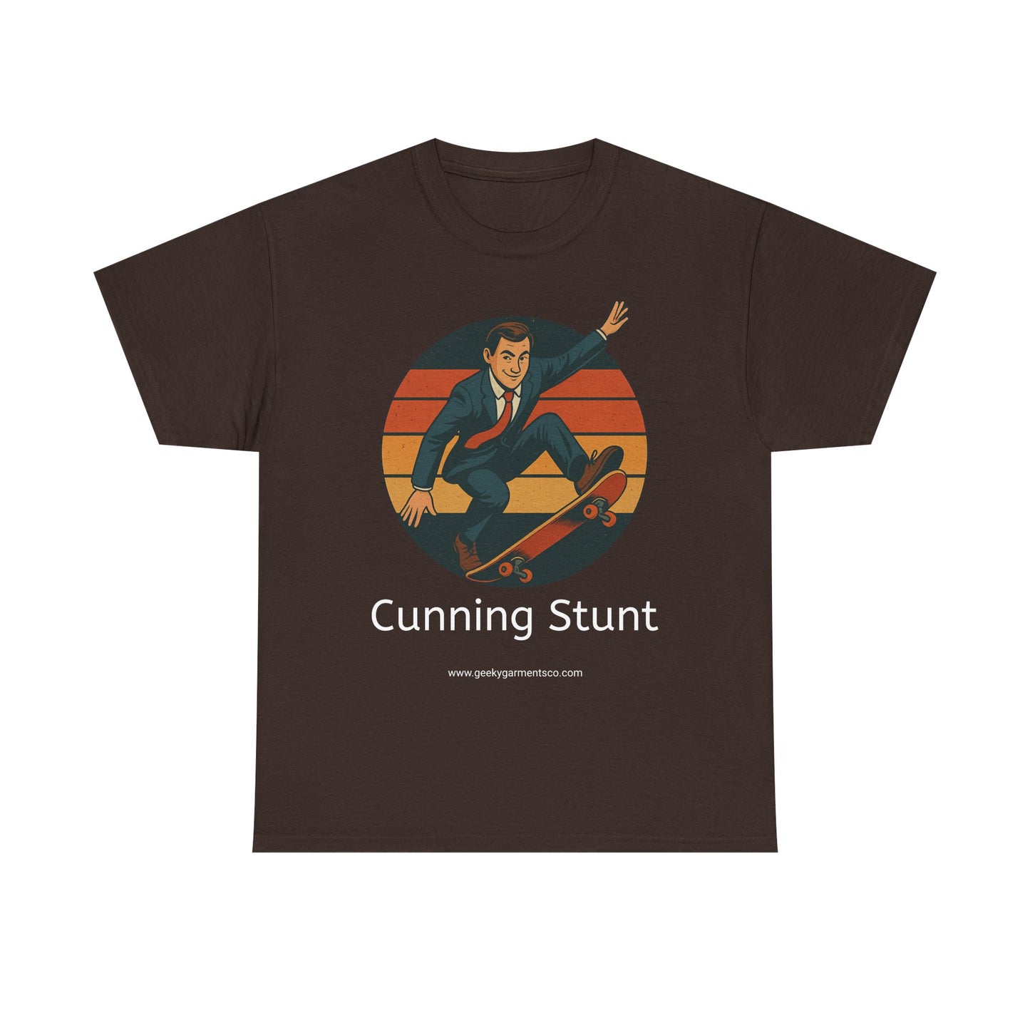 Retro Skateboard Cunning Stunt T-Shirt | Vintage Sunset Sneaky Spy on a Skateboard Tee