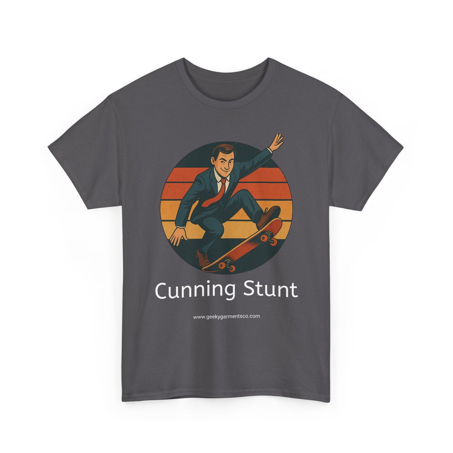 Retro Skateboard Cunning Stunt T-Shirt | Vintage Sunset Sneaky Spy on a Skateboard Tee