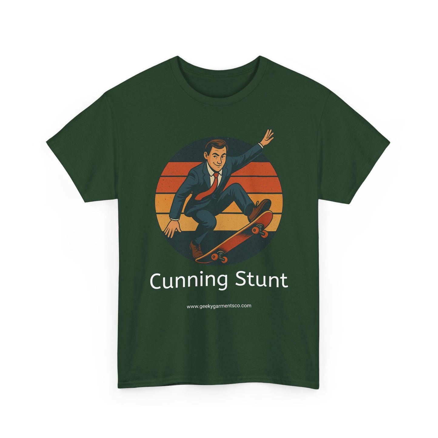 Retro Skateboard Cunning Stunt T-Shirt | Vintage Sunset Sneaky Spy on a Skateboard Tee