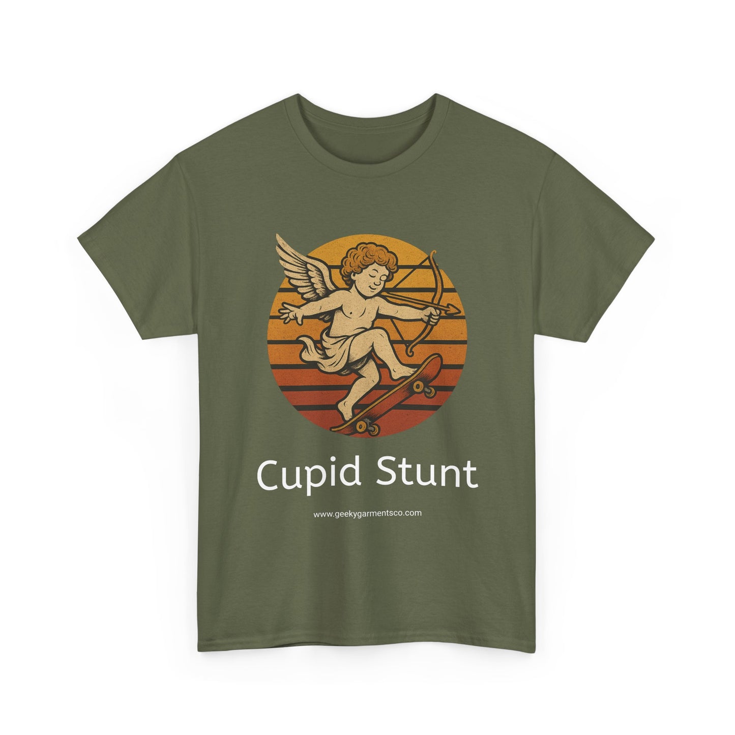 Retro Skateboard Cupid Stunt T-Shirt | Vintage Sunset Cherub Ollie Tee