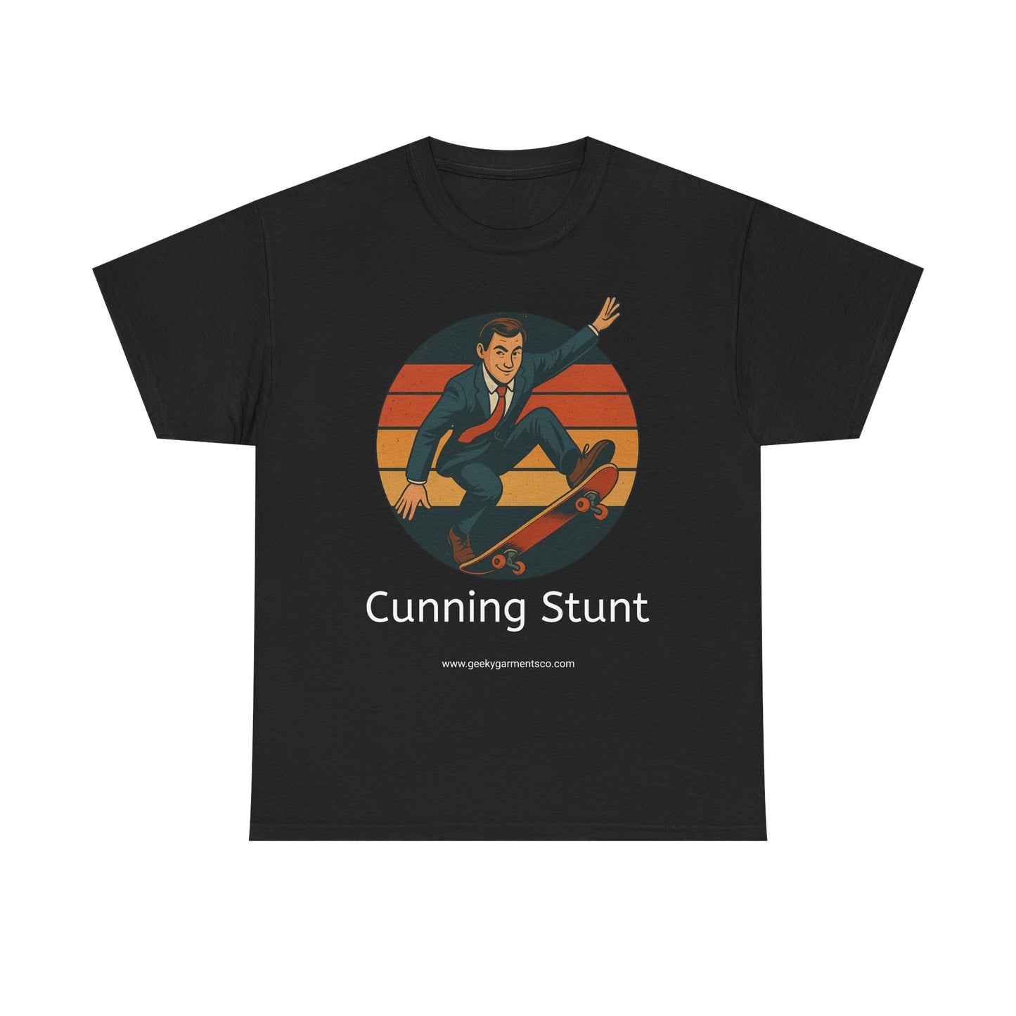 Retro Skateboard Cunning Stunt T-Shirt | Vintage Sunset Sneaky Spy on a Skateboard Tee