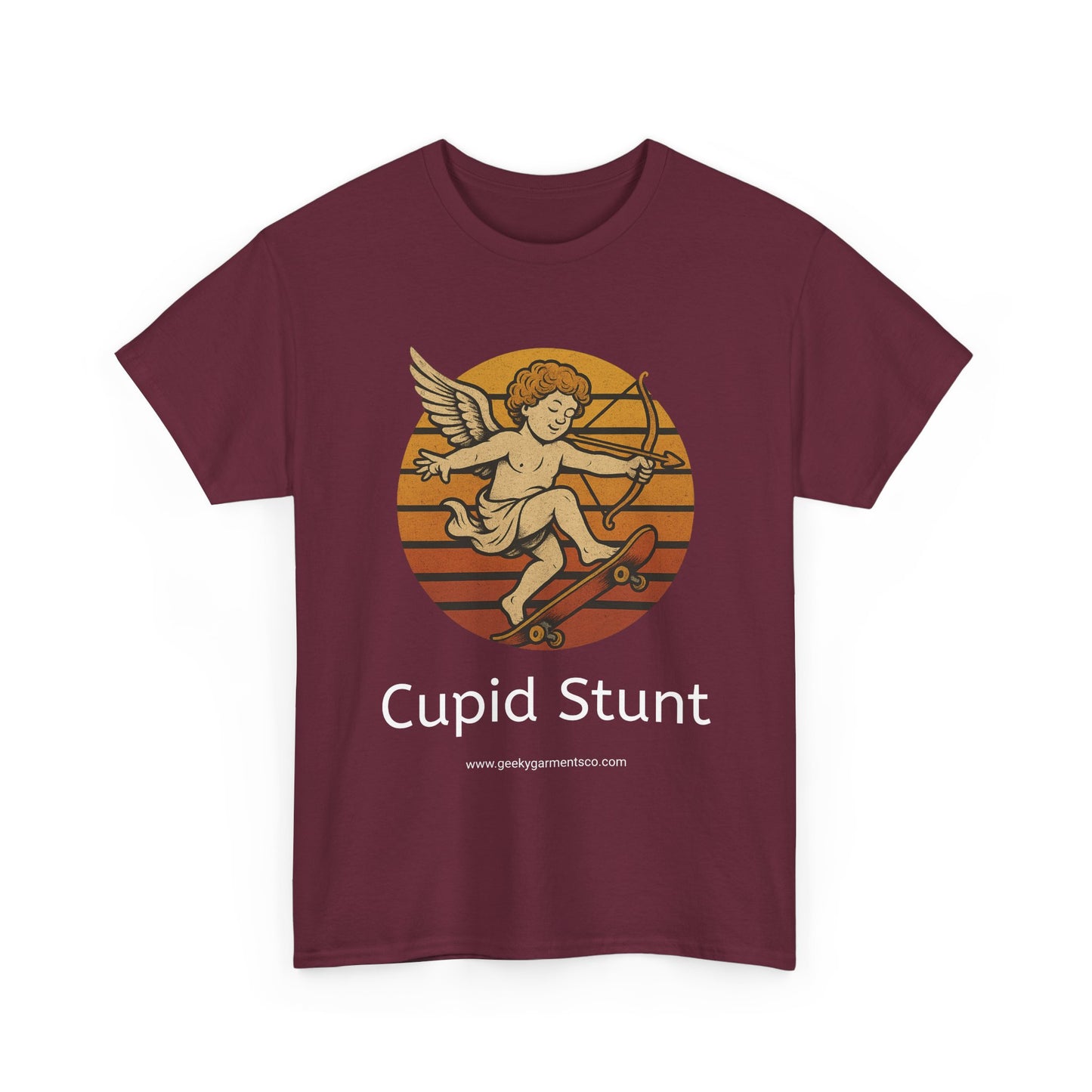 Retro Skateboard Cupid Stunt T-Shirt | Vintage Sunset Cherub Ollie Tee