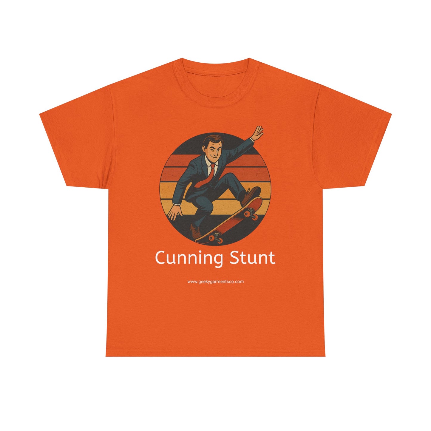 Retro Skateboard Cunning Stunt T-Shirt | Vintage Sunset Sneaky Spy on a Skateboard Tee