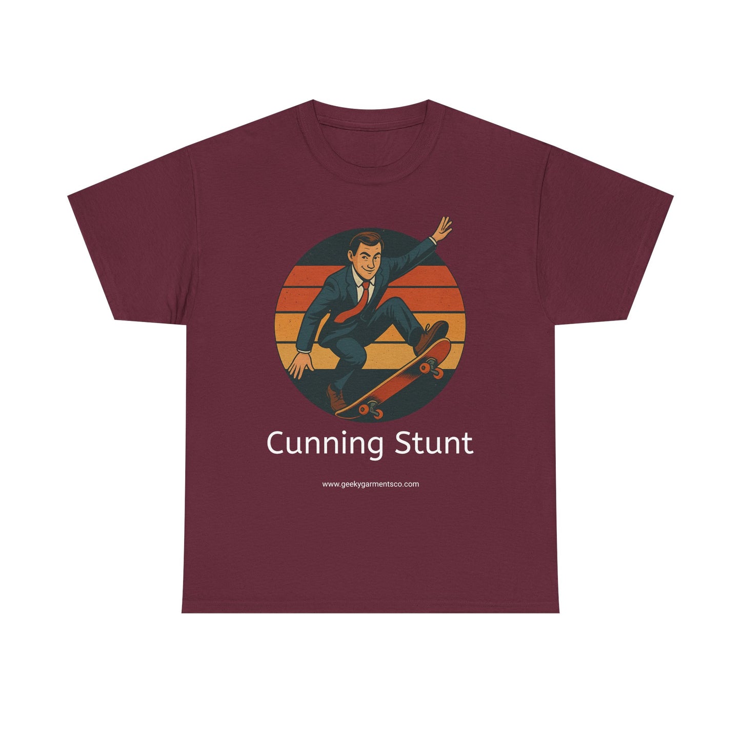 Retro Skateboard Cunning Stunt T-Shirt | Vintage Sunset Sneaky Spy on a Skateboard Tee