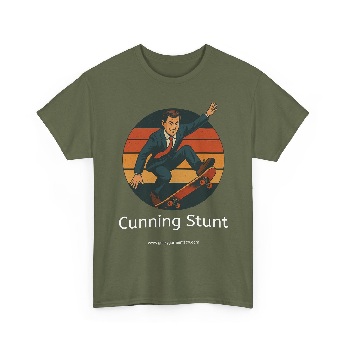 Retro Skateboard Cunning Stunt T-Shirt | Vintage Sunset Sneaky Spy on a Skateboard Tee