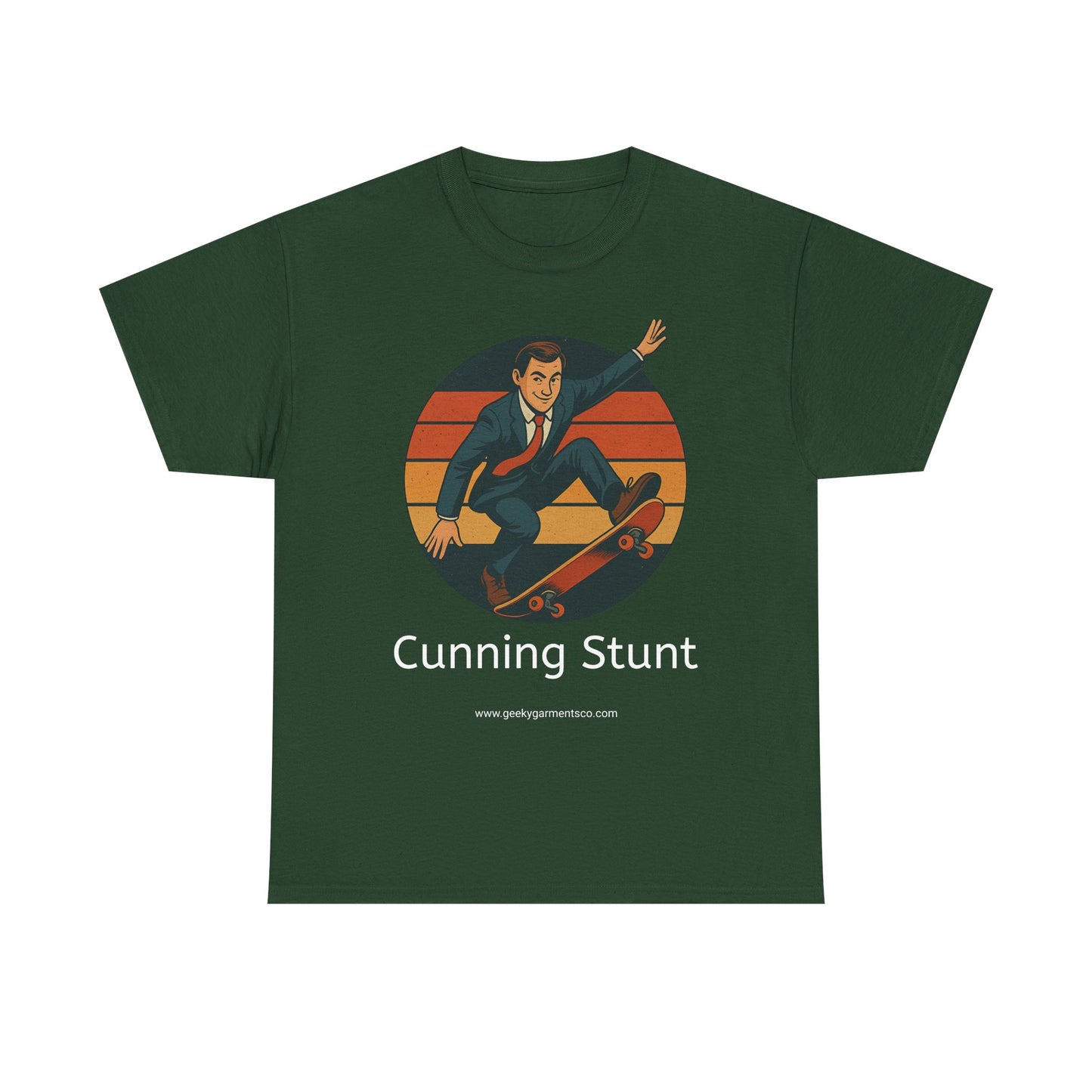 Retro Skateboard Cunning Stunt T-Shirt | Vintage Sunset Sneaky Spy on a Skateboard Tee