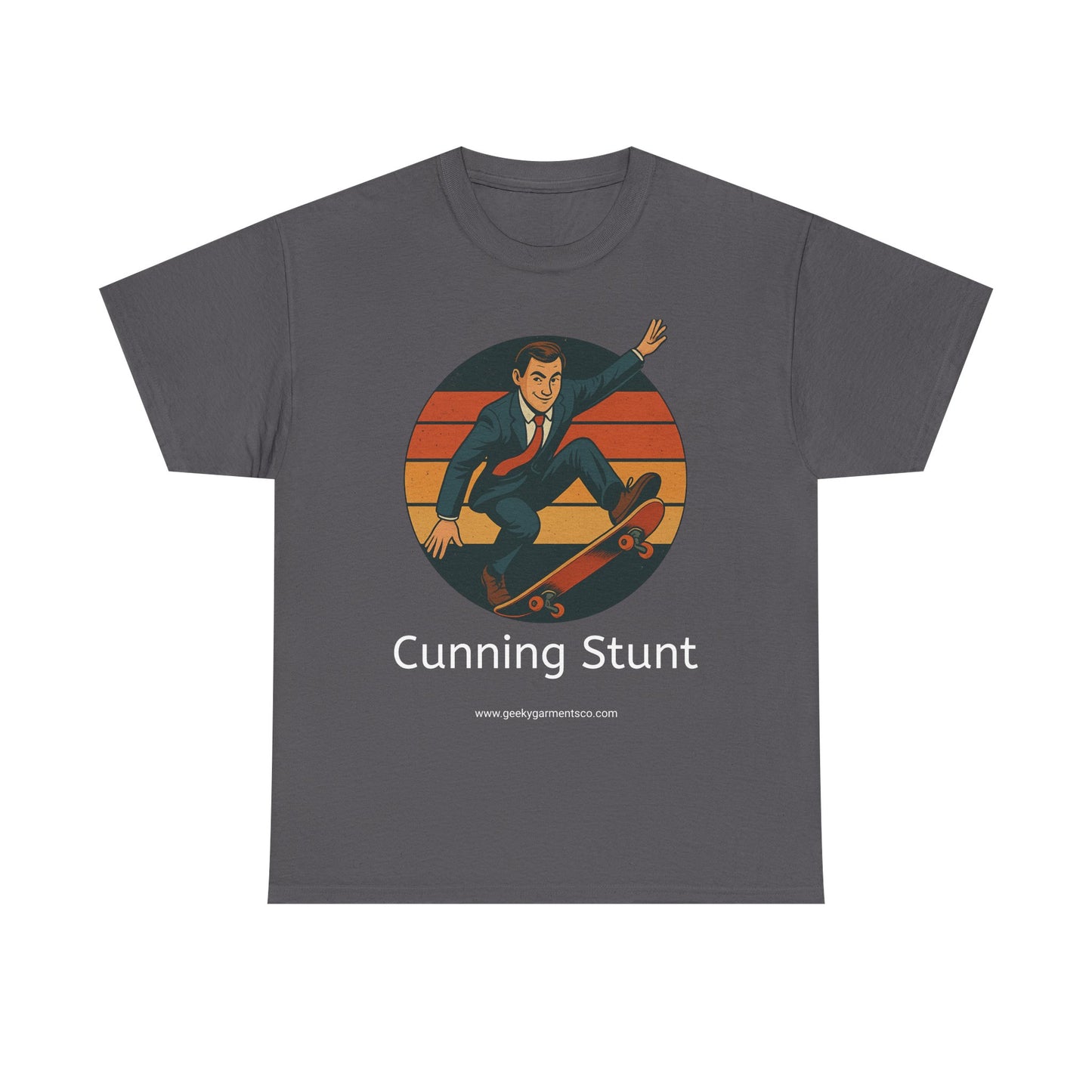 Retro Skateboard Cunning Stunt T-Shirt | Vintage Sunset Sneaky Spy on a Skateboard Tee