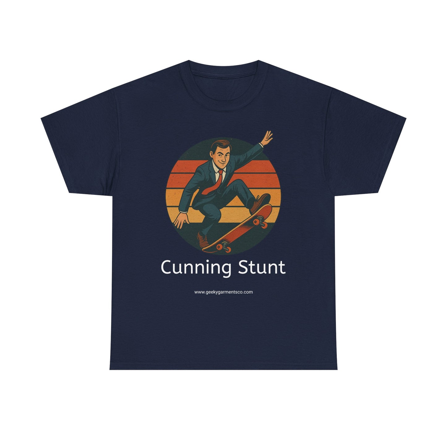 Retro Skateboard Cunning Stunt T-Shirt | Vintage Sunset Sneaky Spy on a Skateboard Tee