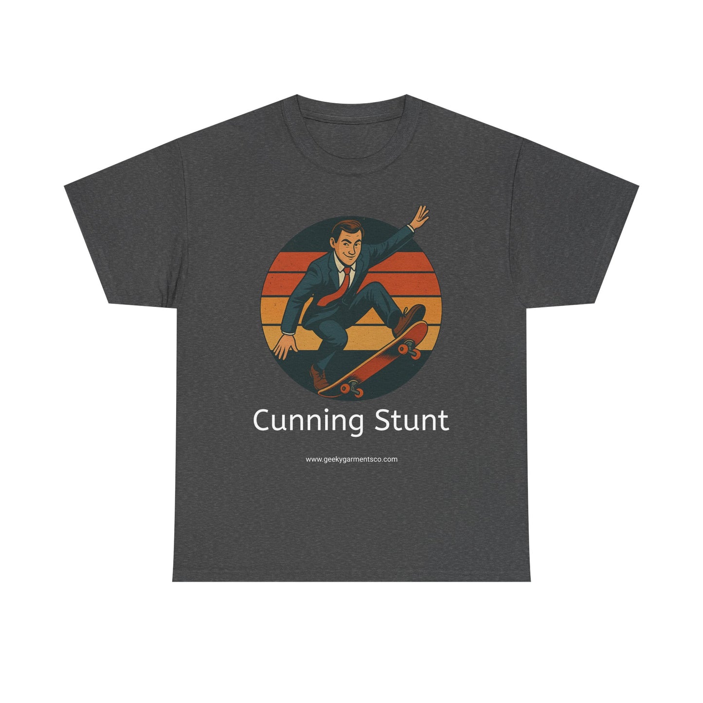 Retro Skateboard Cunning Stunt T-Shirt | Vintage Sunset Sneaky Spy on a Skateboard Tee