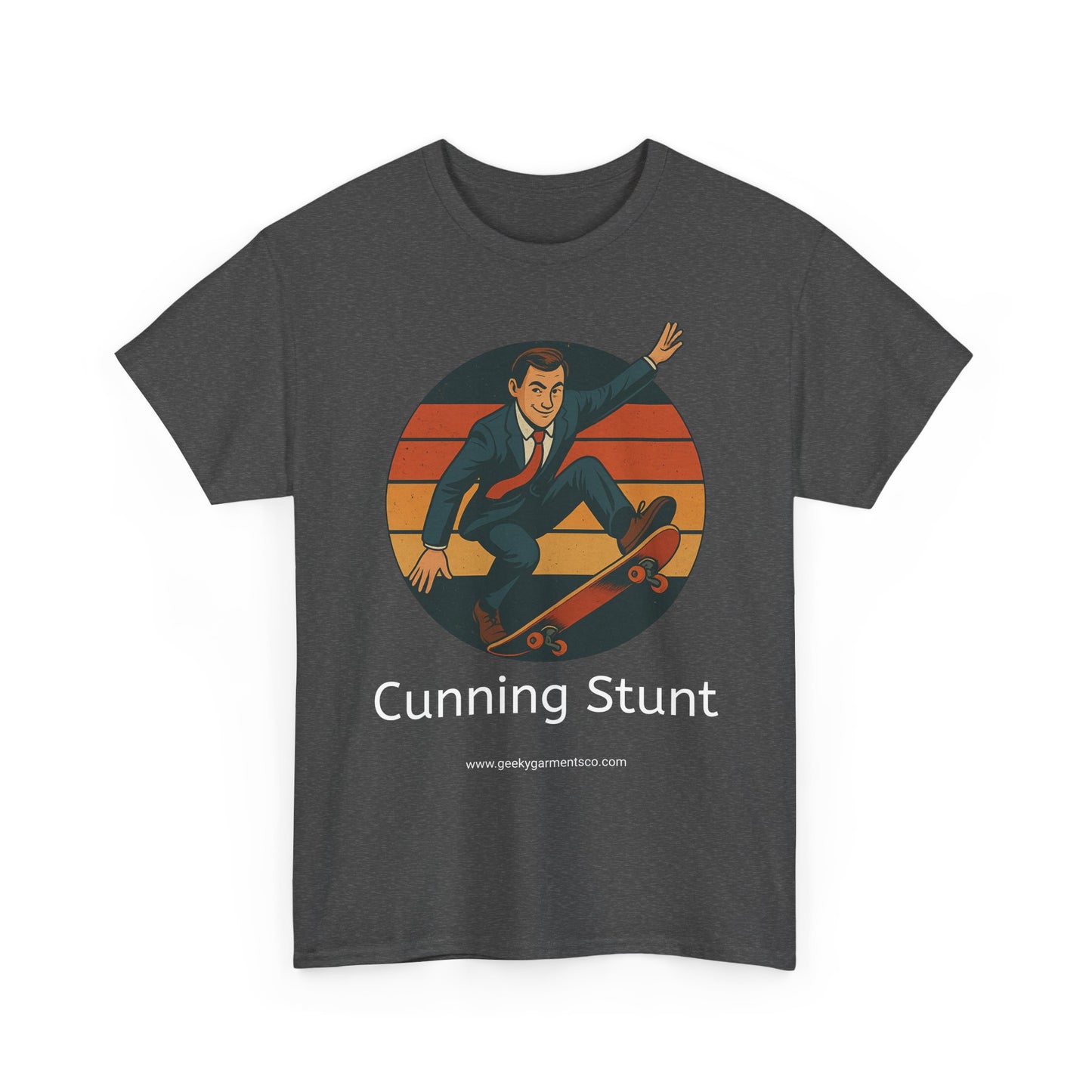 Retro Skateboard Cunning Stunt T-Shirt | Vintage Sunset Sneaky Spy on a Skateboard Tee