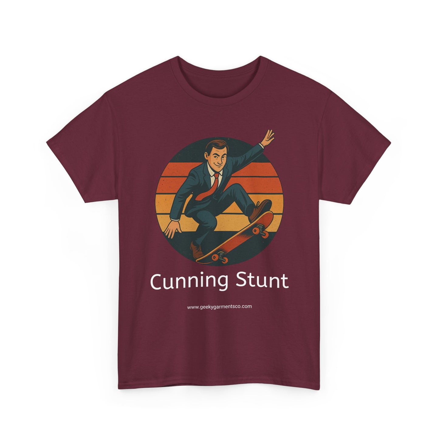Retro Skateboard Cunning Stunt T-Shirt | Vintage Sunset Sneaky Spy on a Skateboard Tee